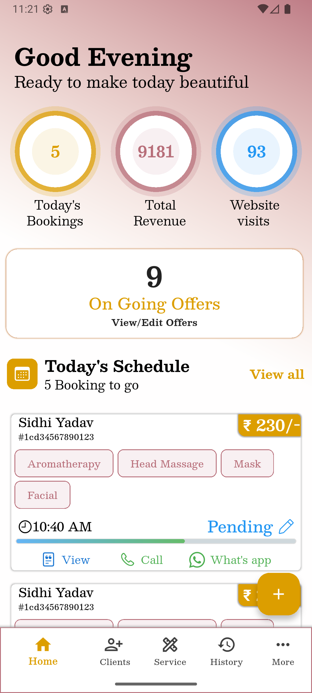 SalonBook app interface